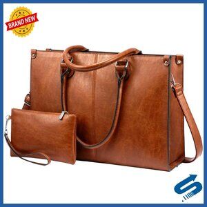 Vintage Leather Laptop Tote Bag Large Capacity Work Computer Shoulder Handbag